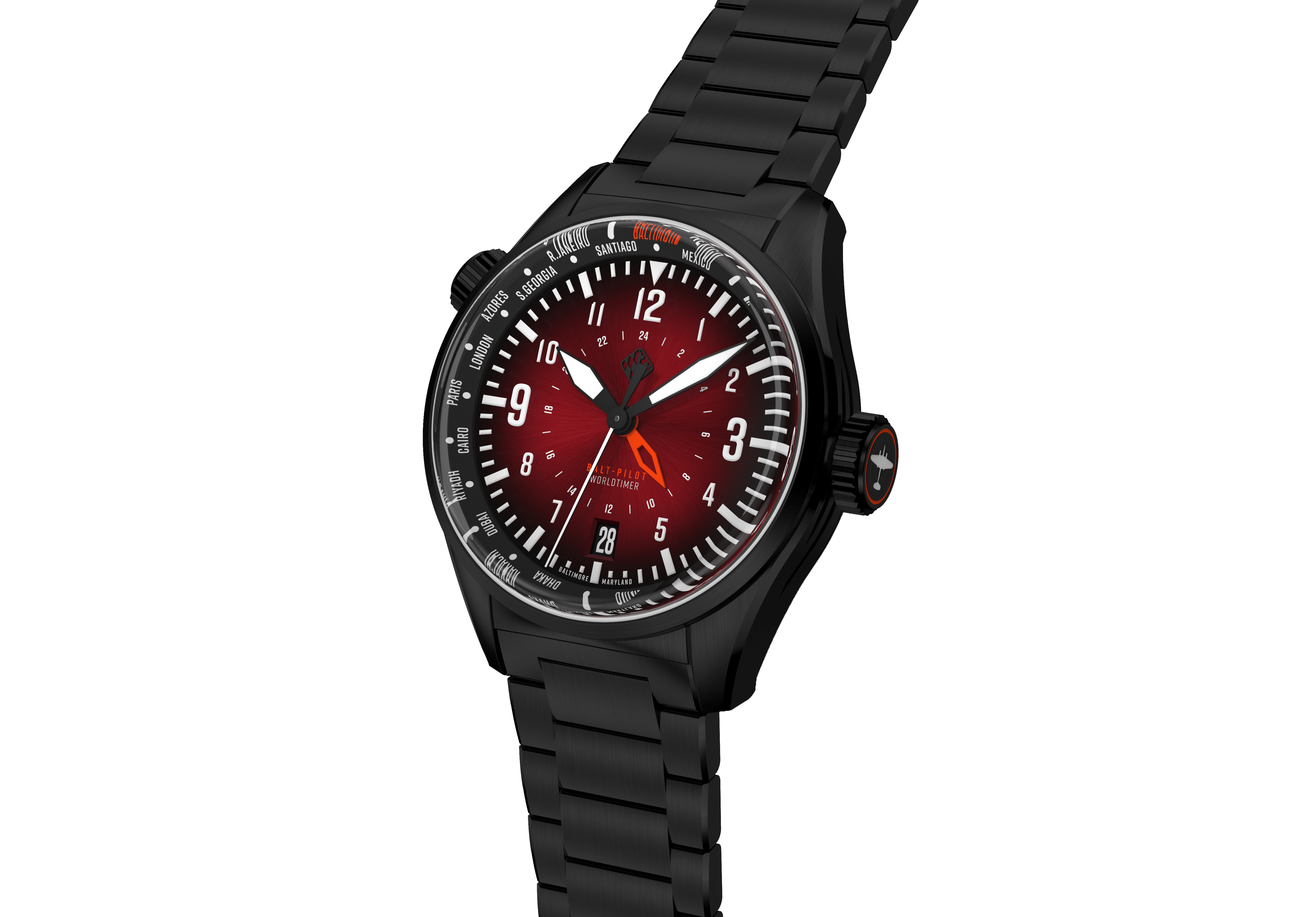Balt-Pilot Worldtimer DLC Crimson Red Watches Tsao Baltimore 