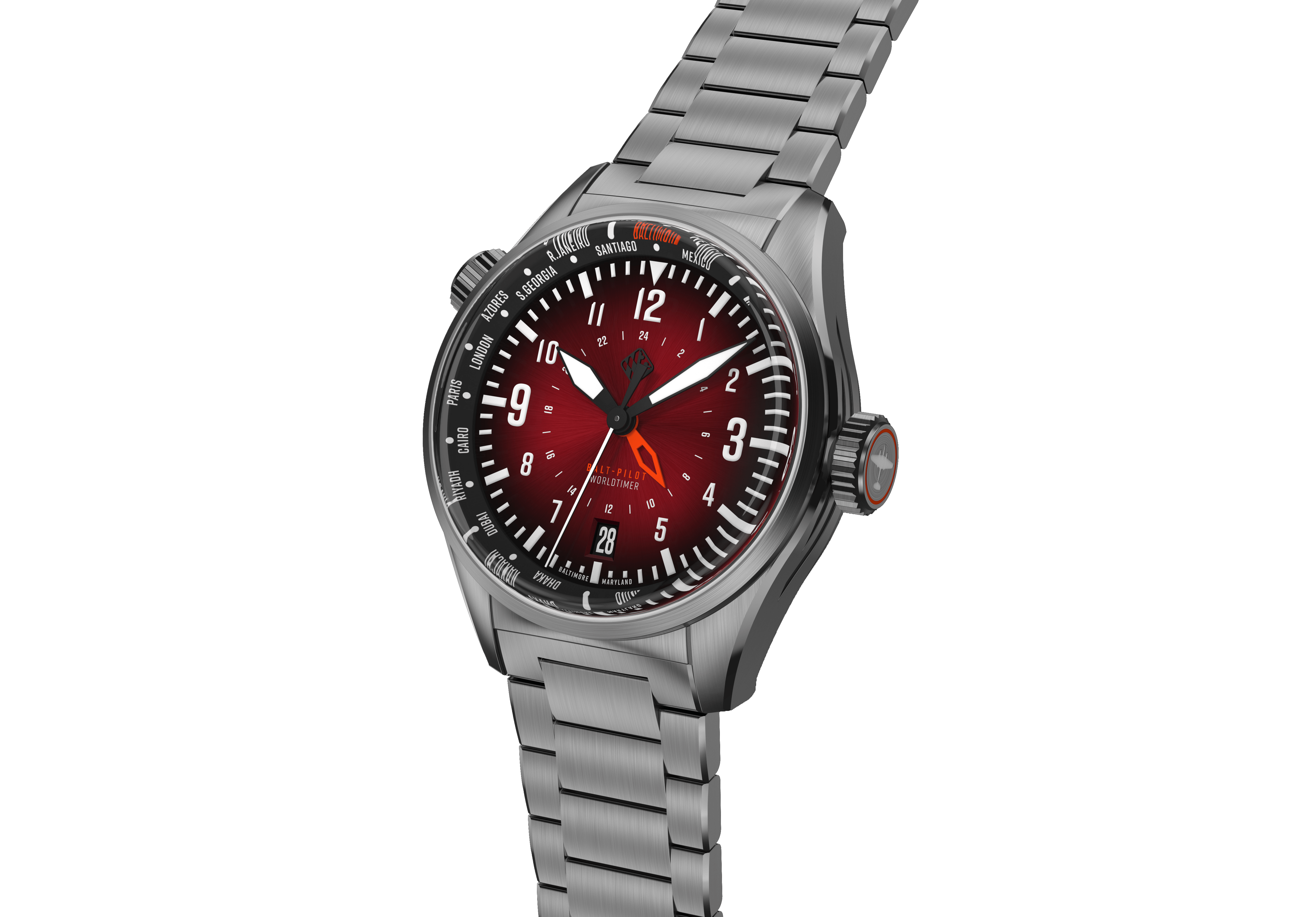 Balt-Pilot Worldtimer Crimson Red Watches Tsao Baltimore 
