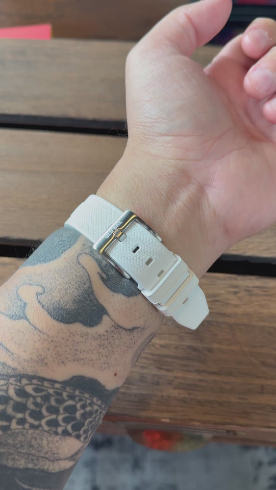 
                  
                    Load and play video in Gallery viewer, FKM Rubber Strap - OLD BAY White
                  
                