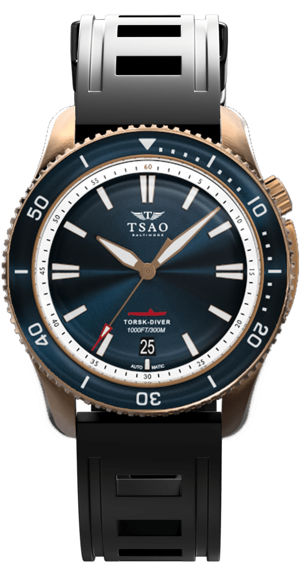 BRONZE TORSK-DIVER - MIDNIGHT BLUE Watches Tsao Baltimore DOMED SAPPHIRE NATURAL RUBBER 