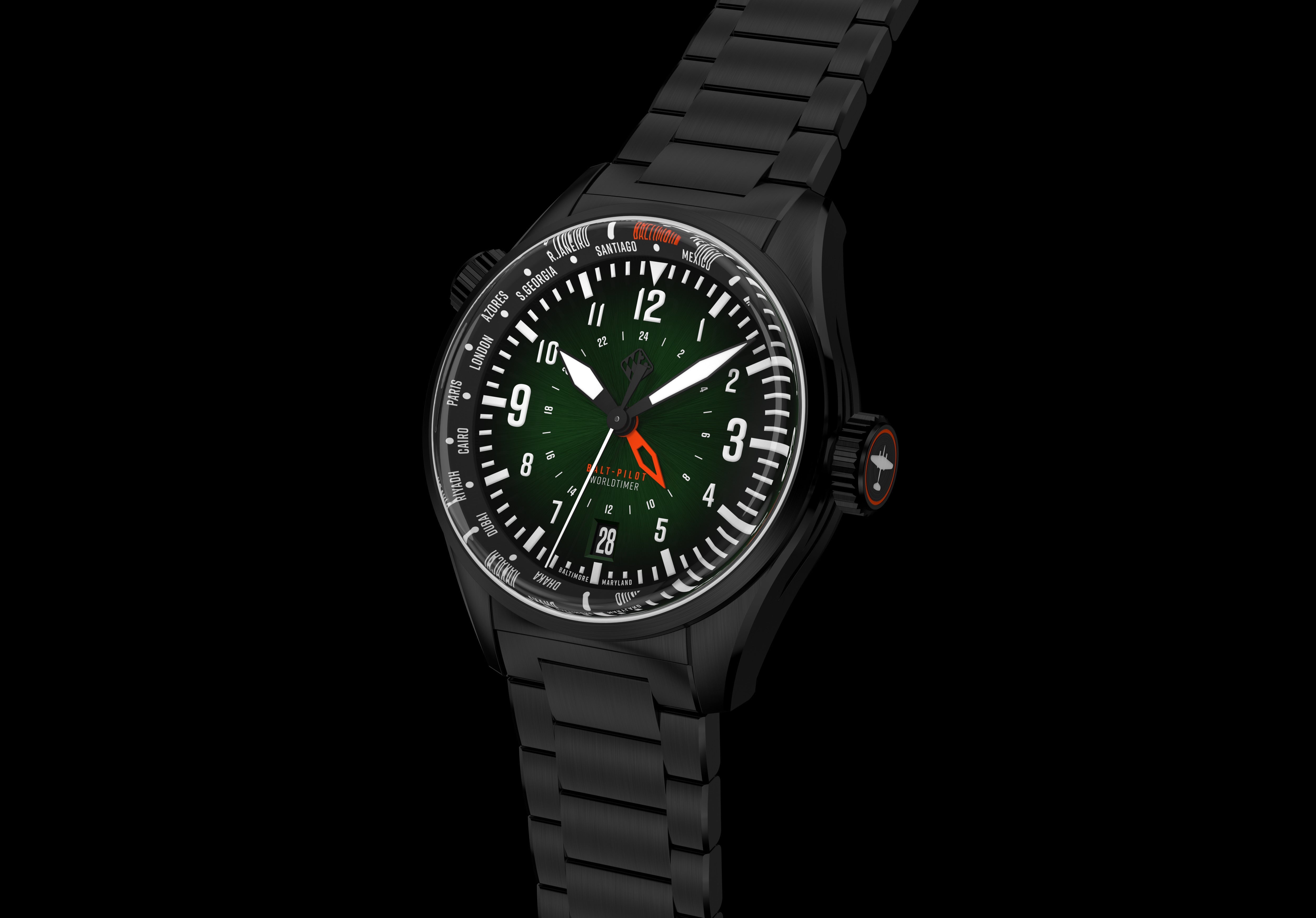 Balt-Pilot Worldtimer DLC Dark Emerald Watches Tsao Baltimore 