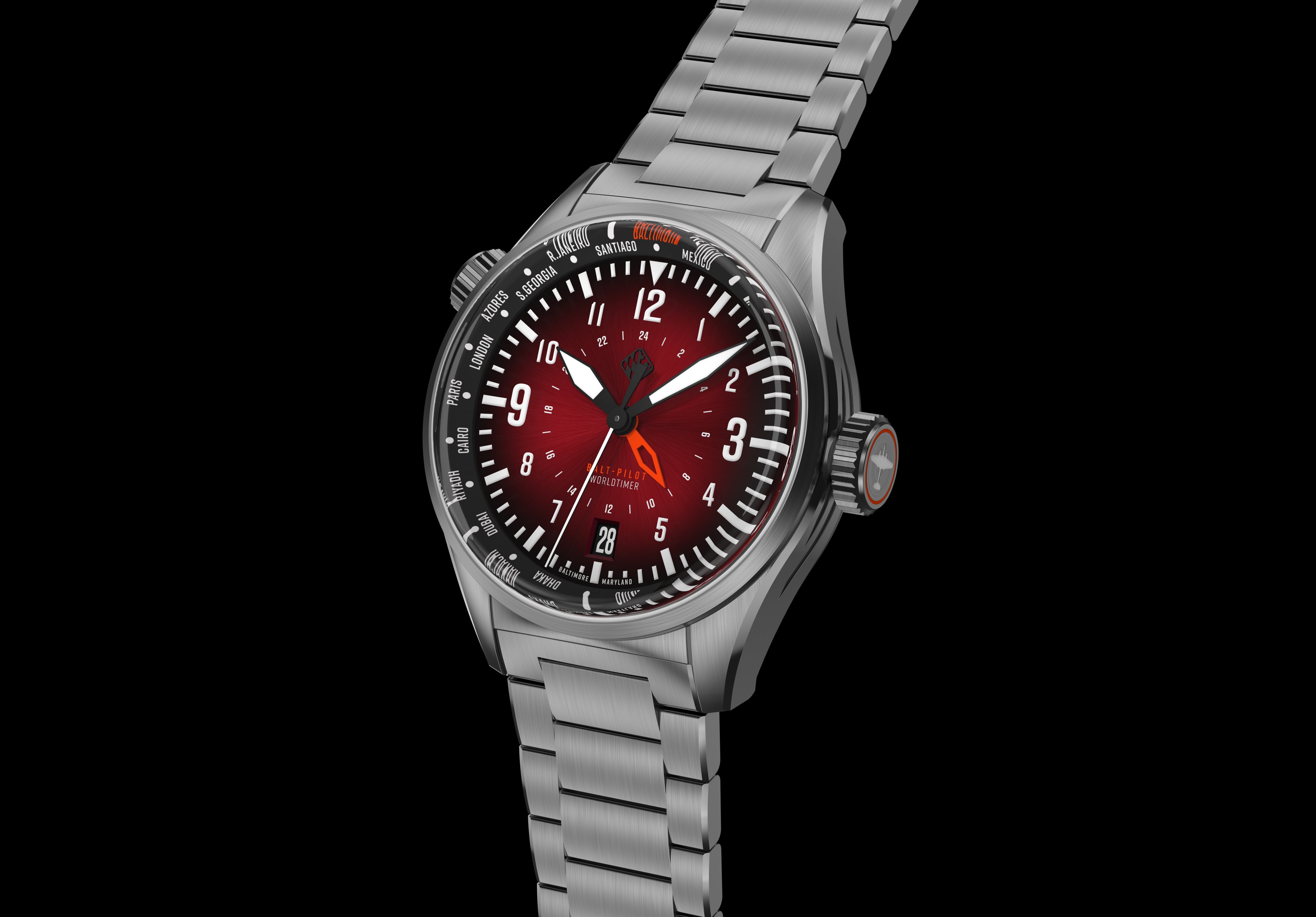 Balt-Pilot Worldtimer Crimson Red Watches Tsao Baltimore 