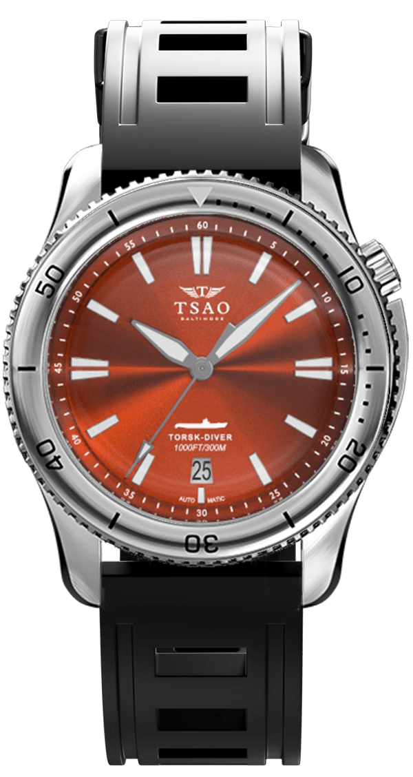 
                  
                    STEEL TORSK-DIVER - CAMDEN ORANGE Watches Tsao Baltimore DOMED SOLID NATURAL RUBBER 
                  
                