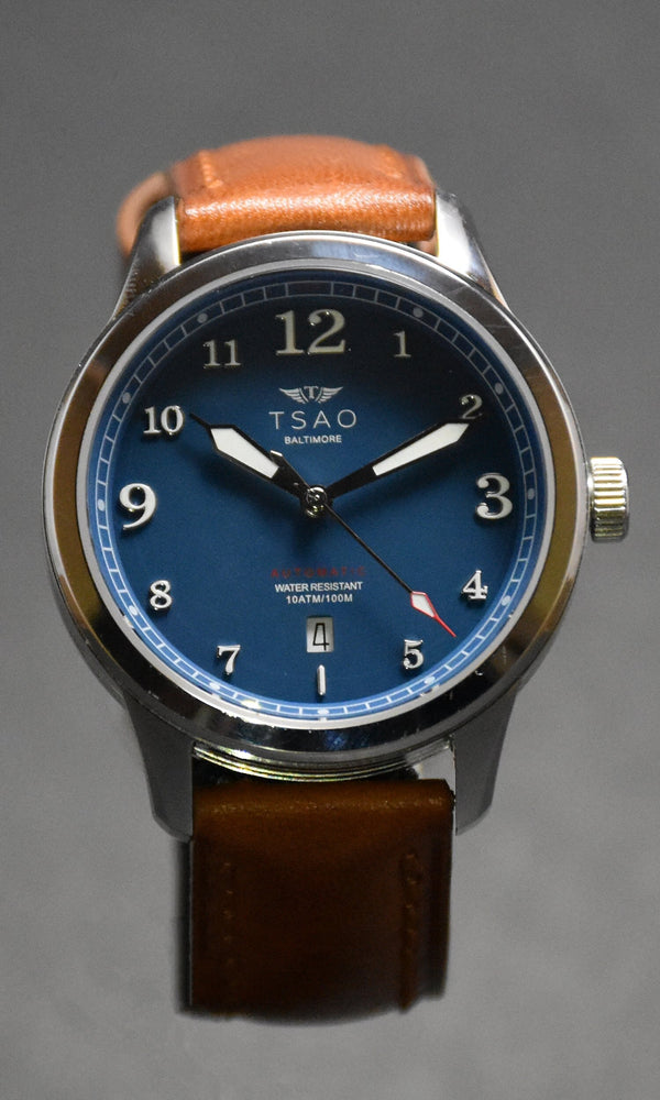 Limited Edition Silver Blue Watches Tsao Baltimore Saddle Brown Aged Large Strap 