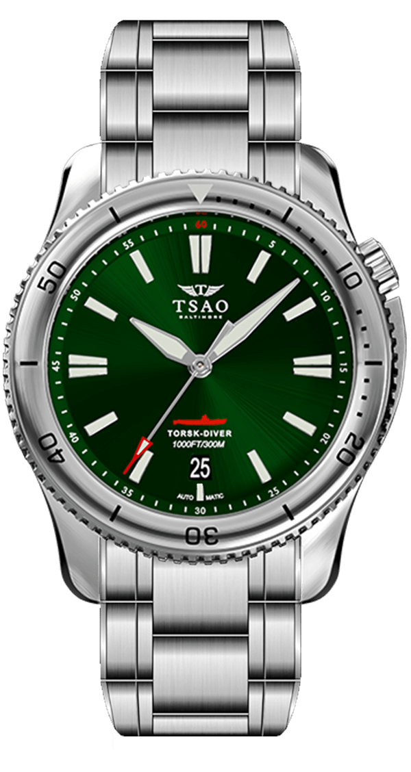 
                  
                    STEEL TORSK-DIVER - EMERALD GREEN Watches Tsao Baltimore DOMED SOLID STEEL BRACELET 
                  
                