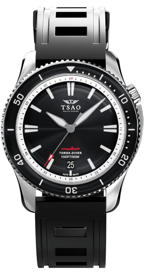 
                  
                    STEEL TORSK-DIVER - SUNRAY BLACK Watches Tsao Baltimore DOMED SAPPHIRE NATURAL RUBBER 
                  
                